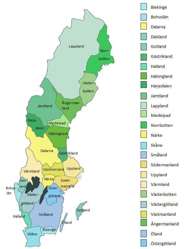 ruotsin läänit kartta Ruotsissa maakunnat kartta   Kartta Ruotsin maakunnat (Pohjois  ruotsin läänit kartta