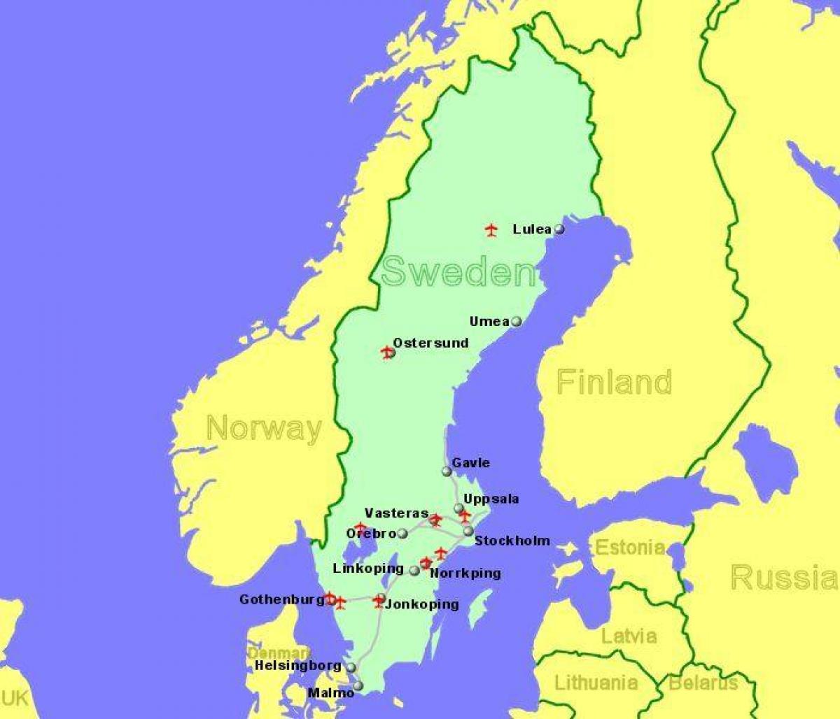 Lentoasemien Ruotsi Kartta Kartta Lentokent T Ruotsissa Pohjois   Lentoasemien Ruotsi Kartta 